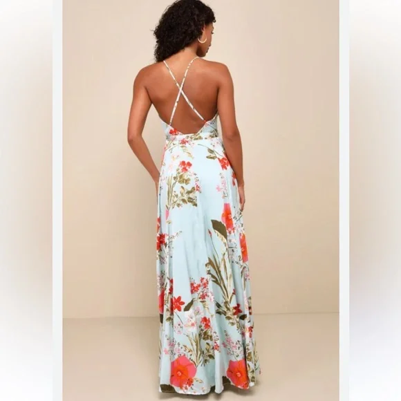 Lulus Still The One Sage Green Floral Print Satin Maxi Dress! Brand new! - Picture 5 of 11